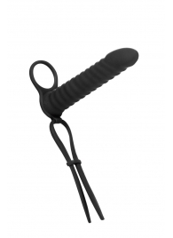 Черная вибронасадка для двойного проникновения Rori - 17 см. - Lola Games - купить с доставкой в Люберцах