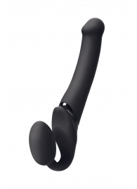 Черный безремневой вибрострапон Silicone Bendable Strap-On M - Strap-on-me - купить с доставкой в Люберцах