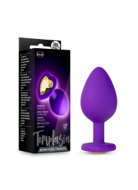 Фиолетовая анальная пробка Bling Plug Medium с золотистым стразом - 8,3 см. - Blush Novelties - купить с доставкой в Люберцах