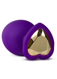 Фиолетовая анальная пробка Bling Plug Large с золотистым стразом - 9,5 см. - Blush Novelties - купить с доставкой в Люберцах