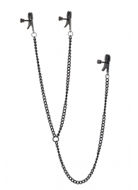 Черные зажимы на соски и клитор на цепочке DELUXE NIPPLE   CLIT CLAMPS - Dream Toys - купить с доставкой в Люберцах