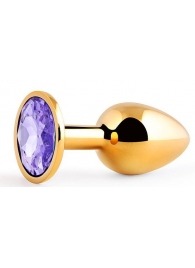 Золотистая анальная пробка с фиолетовым стразом - 7,2 см. - Anal Jewelry Plug - купить с доставкой в Люберцах