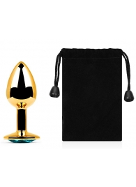 Золотистая анальная пробка с голубым стразом - 7,2 см. - Anal Jewelry Plug - купить с доставкой в Люберцах