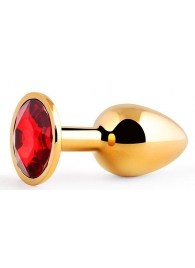 Золотистая анальная пробка с красным стразом - 7,2 см. - Anal Jewelry Plug - купить с доставкой в Люберцах