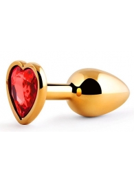 Золотистая анальная пробка с красным стразом-сердечком - 7 см. - Anal Jewelry Plug - купить с доставкой в Люберцах