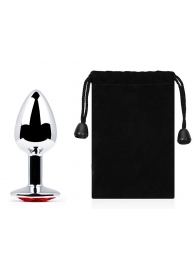 Серебристая анальная пробка с красным стразом - 7,2 см. - Anal Jewelry Plug - купить с доставкой в Люберцах