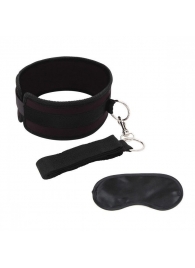 Черный ошейник с длинным поводком Collar and Leash Set - Lux Fetish - купить с доставкой в Люберцах