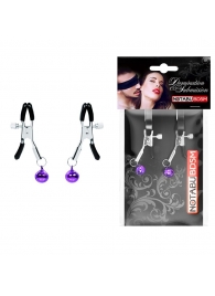 Оригинальные зажимы на соски с фиолетовыми шариками - Notabu - купить с доставкой в Люберцах