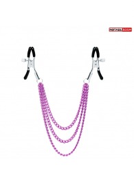 Оригинальные зажимы на соски с тройной розовой цепочкой - Notabu - купить с доставкой в Люберцах