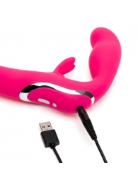 Ярко-розовый безремневой страпон Rechargeable Vibrating Strapless Strap-On - Happy Rabbit - купить с доставкой в Люберцах