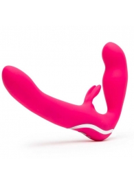 Ярко-розовый безремневой страпон Rechargeable Vibrating Strapless Strap-On - Happy Rabbit - купить с доставкой в Люберцах
