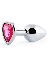 Серебристая анальная пробка с малиновым кристаллом-сердечком - 7 см. - Anal Jewelry Plug - купить с доставкой в Люберцах