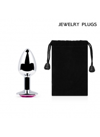 Серебристая анальная пробка с малиновым кристаллом - 7,2 см. - Anal Jewelry Plug - купить с доставкой в Люберцах
