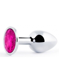Серебристая анальная пробка с малиновым кристаллом - 7,2 см. - Anal Jewelry Plug - купить с доставкой в Люберцах