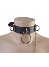 Черный кожаный ошейник Big Ring - Sitabella - купить с доставкой в Люберцах