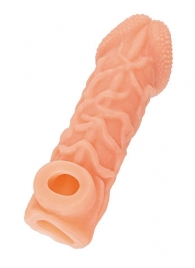 Телесная закрытая насадка с венками Cock Sleeve Size S - 13,8 см. - KOKOS - в Люберцах купить с доставкой