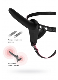 Черный страпон на ремнях с вагинальной пробкой - 15 см. - ToyFa - купить с доставкой в Люберцах