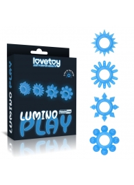 Набор из 4 голубых, светящихся в темноте эрекционных колец Lumino Play - Lovetoy - в Люберцах купить с доставкой