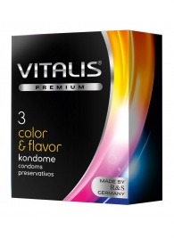 Цветные ароматизированные презервативы VITALIS PREMIUM color   flavor - 3 шт. - Vitalis - купить с доставкой в Люберцах