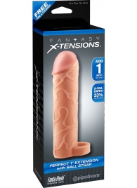 Телесная насадка с кольцом Perfect 1 Extension with Ball Strap - 17 см. - Pipedream - в Люберцах купить с доставкой
