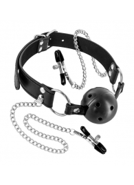 Жесткий шар-кляп с зажимами для сосков - Fetish Tentation - купить с доставкой в Люберцах