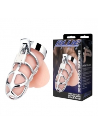Серебристая металлическая клетка для члена с замком Enslave Cock Cage - BlueLine - купить с доставкой в Люберцах