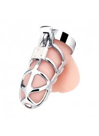 Серебристая металлическая клетка для члена с замком Enslave Cock Cage - BlueLine - купить с доставкой в Люберцах