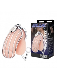 Серебристая металлическая клетка с анальным стимулятором Cock Cage - BlueLine - купить с доставкой в Люберцах