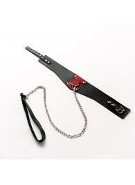 Черный широкий ошейник с красным декором и поводком - Crazy Handmade - купить с доставкой в Люберцах