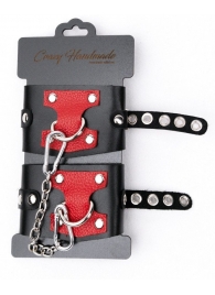 Черные наручники с красным декором и заклепками - Crazy Handmade - купить с доставкой в Люберцах