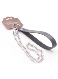 Серебристый металлический поводок с кожаной черной ручкой - 80 см. - Crazy Handmade - купить с доставкой в Люберцах