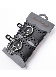 Ажурные наручники из черной кожи - Crazy Handmade - купить с доставкой в Люберцах