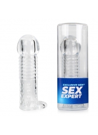 Прозрачная рельефная насадка-реалистик с петлей для мошонки - 13,5 см. - Sex Expert - в Люберцах купить с доставкой