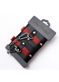 Черно-красные кожаные наручники на металлической сцепке - Crazy Handmade - купить с доставкой в Люберцах