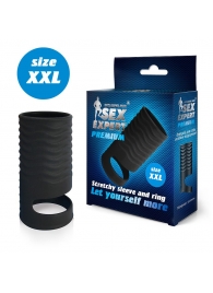 Черная открытая насадка на пенис с кольцом для мошонки XXL-size - 9,4 см. - Sex Expert - в Люберцах купить с доставкой
