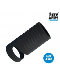 Черная открытая насадка на пенис с кольцом для мошонки XXL-size - 9,4 см. - Sex Expert - в Люберцах купить с доставкой
