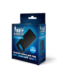 Черная открытая насадка на пенис с кольцом для мошонки XXXL-size - 9,9 см. - Sex Expert - в Люберцах купить с доставкой