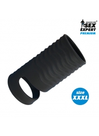 Черная открытая насадка на пенис с кольцом для мошонки XXXL-size - 9,9 см. - Sex Expert - в Люберцах купить с доставкой