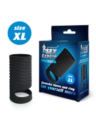 Черная открытая насадка на пенис с кольцом для мошонки XL-size - 8,9 см. - Sex Expert - в Люберцах купить с доставкой