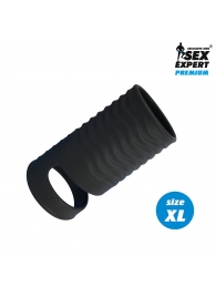 Черная открытая насадка на пенис с кольцом для мошонки XL-size - 8,9 см. - Sex Expert - в Люберцах купить с доставкой