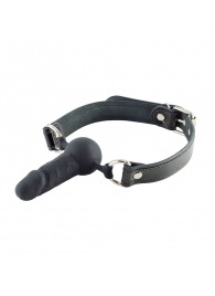 Черный кляп-шар с фаллосом на кожаных ремешках - Sitabella - купить с доставкой в Люберцах