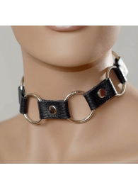 Кожаный черный ошейник с кольцами - Sitabella - купить с доставкой в Люберцах