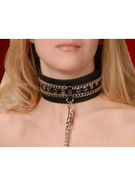 Чёрный ошейник с цепочками и поводком - Sitabella - купить с доставкой в Люберцах