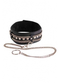 Чёрный ошейник с цепочками и поводком - Sitabella - купить с доставкой в Люберцах