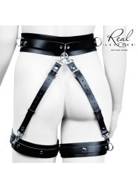 Черный кожаный пояс с гартерами - S-M - Notabu - купить с доставкой в Люберцах