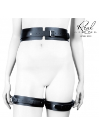 Черный кожаный пояс с гартерами - L-XL - Notabu - купить с доставкой в Люберцах