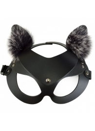Черная кожаная маска  Кошечка  с мехом - Sitabella - купить с доставкой в Люберцах