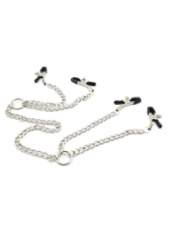 Серебристые зажимы для сосков и половых губ на тонкой цепочке - Notabu - купить с доставкой в Люберцах