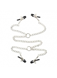 Серебристые зажимы для сосков и половых губ на тонкой цепочке - Notabu - купить с доставкой в Люберцах