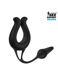 Черная вибронасадка Sex Expert с анальной втулкой - Sex Expert - в Люберцах купить с доставкой